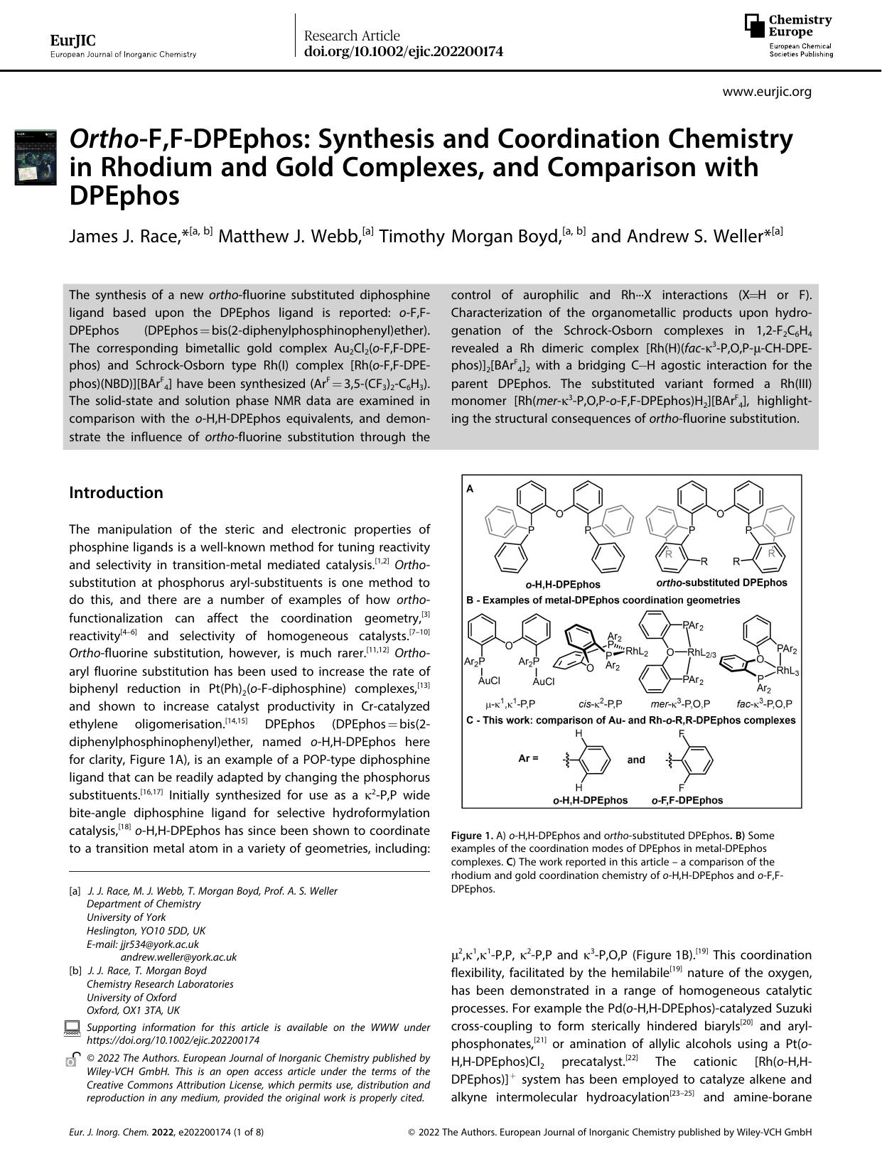 OrthoâF,FâDPEphos: Synthesis and Coordination Chemistry in Rhodium and Gold Complexes, and Comparison with DPEphos by Unknown