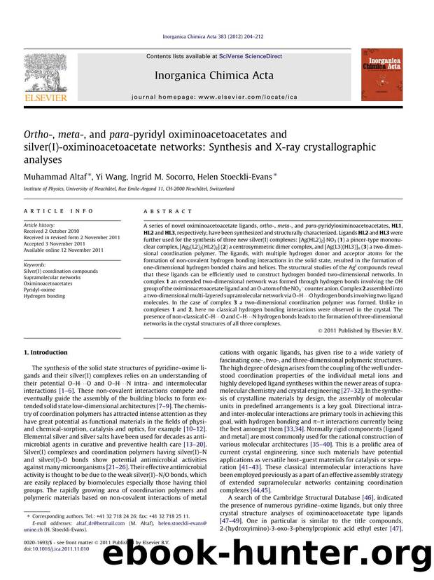 Ortho-, meta-, and para-pyridyl oximinoacetoacetates and silver(I)-oximinoacetoacetate networks: Synthesis and X-ray crystallographic analyses by Muhammad Altaf & Yi Wang & Ingrid M. Socorro & Helen Stoeckli-Evans