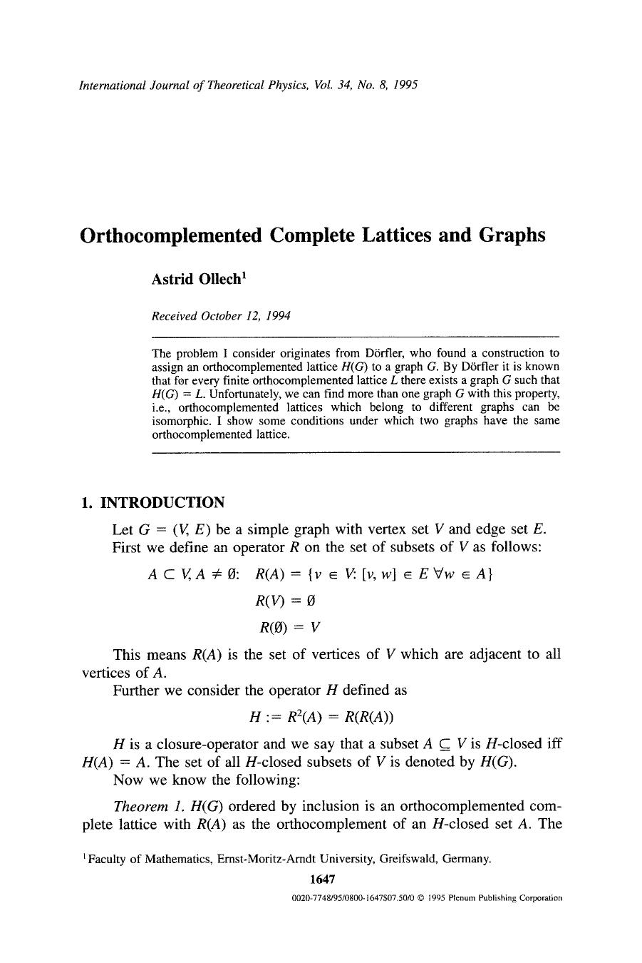 Orthocomplemented complete lattices and graphs by Unknown