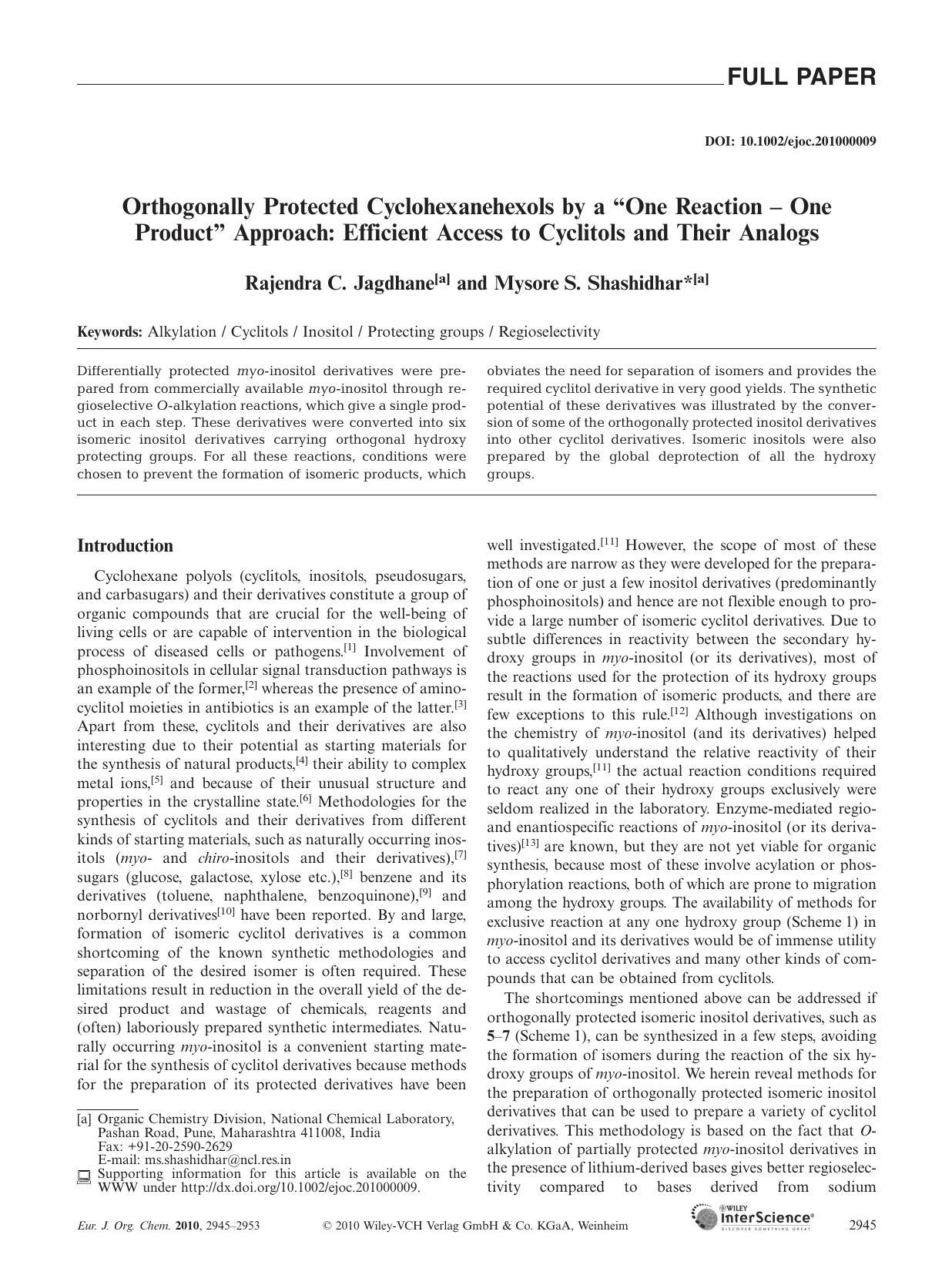 Orthogonally Protected Cyclohexanehexols by a ?One Reaction ? One Product? Approach: Efficient Access to Cyclitols and Their Analogs by Unknown