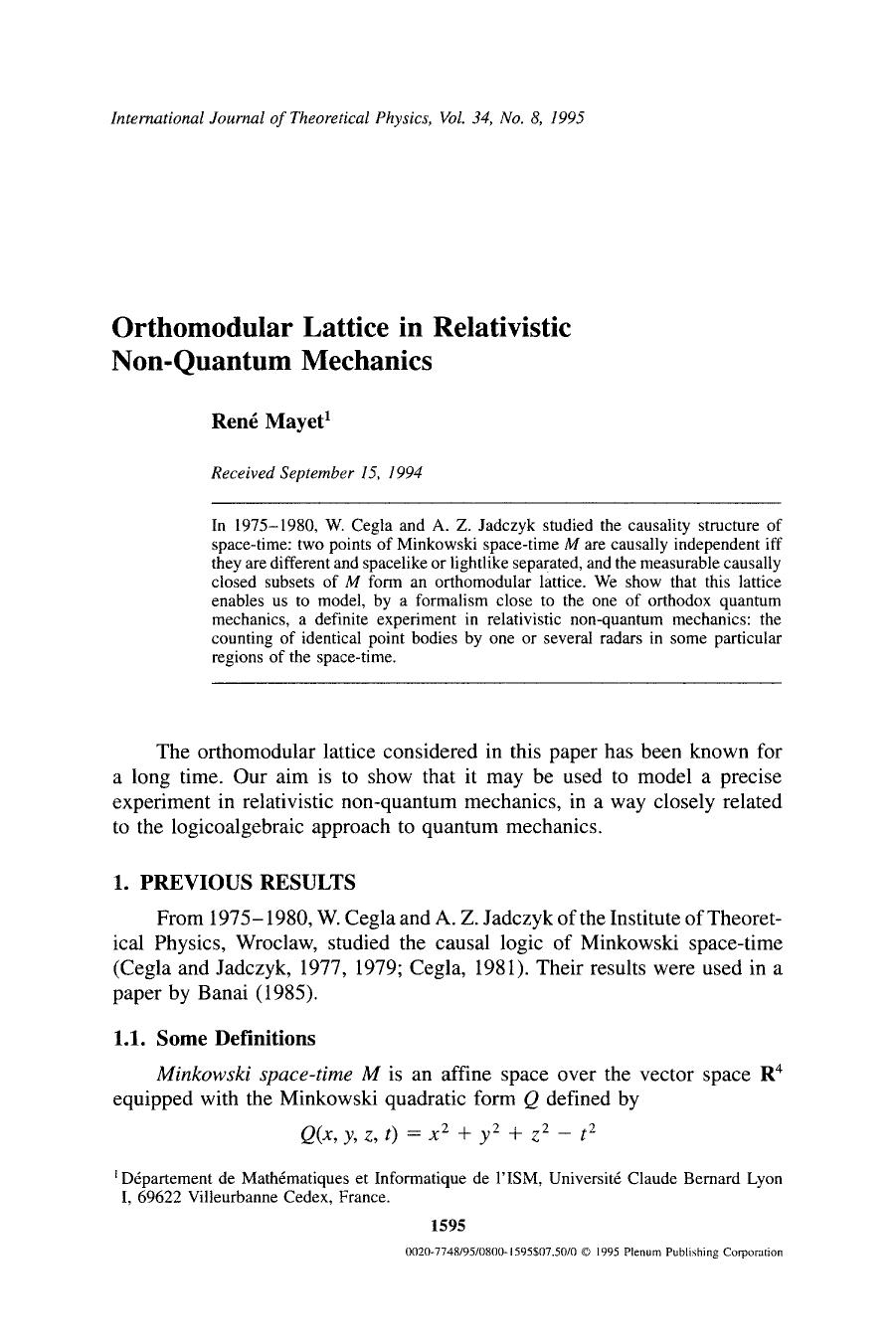 Orthomodular lattice in relativistic non-quantum mechanics by Unknown
