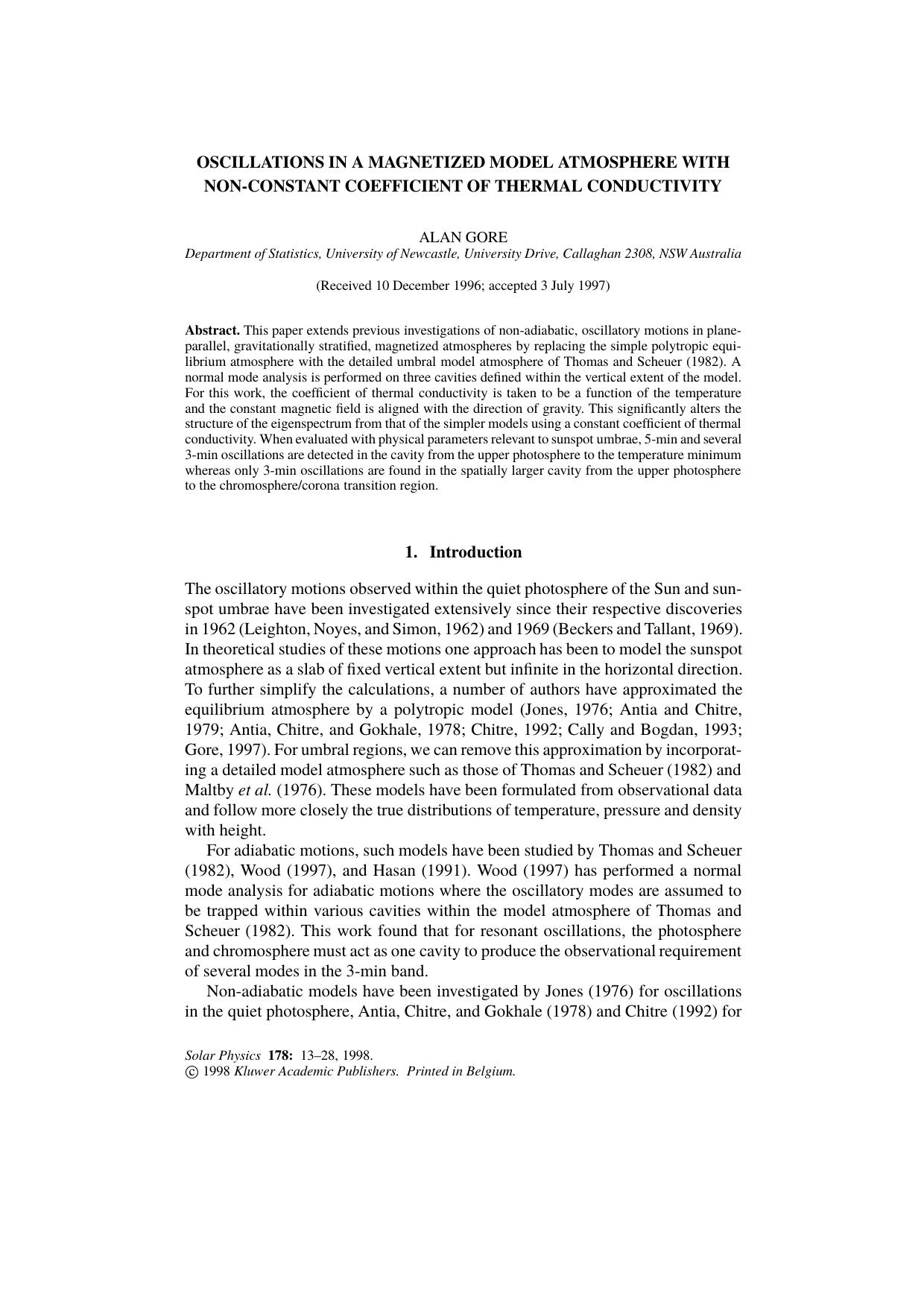 Oscillations in a Magnetized Model Atmosphere with Non-Constant Coefficient of Thermal Conductivity by Unknown