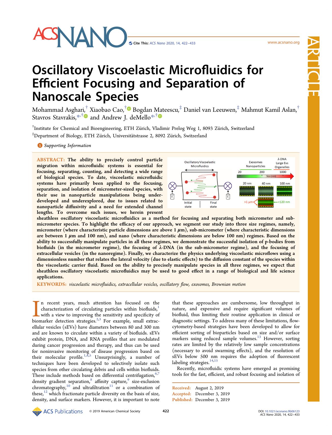 Oscillatory Viscoelastic Microfluidics for Efficient Focusing and Separation of Nanoscale Species by unknow