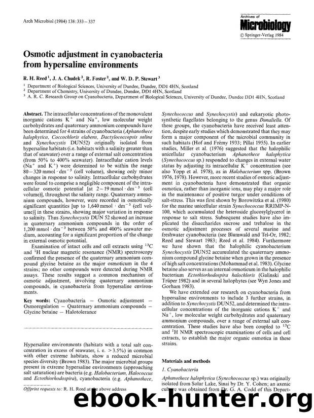 Osmotic adjustment in cyanobacteria from hypersaline environments by Unknown
