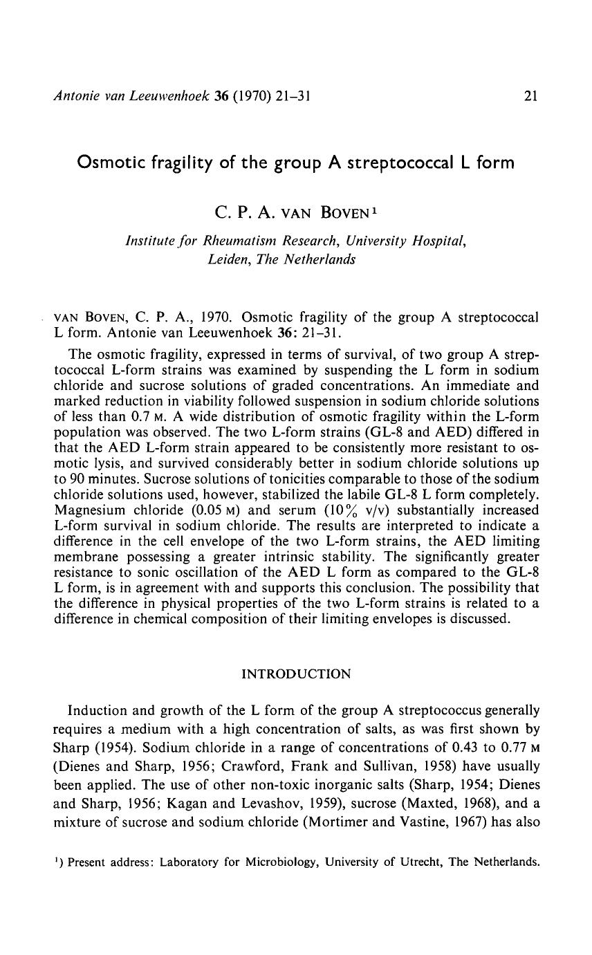 Osmotic fragility of the group A streptococcal L form by Unknown