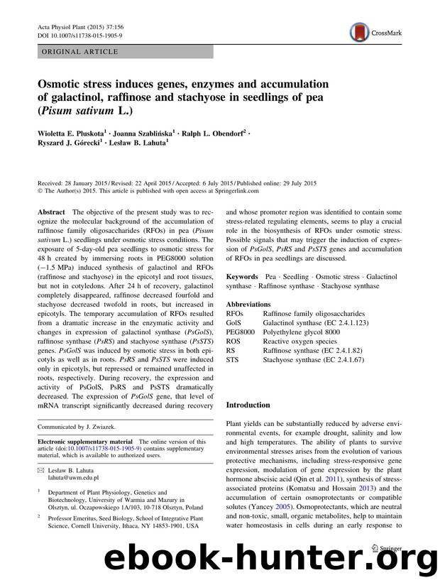 Osmotic stress induces genes, enzymes and accumulation of galactinol, raffinose and stachyose in seedlings of pea (Pisum sativum L.) by unknow