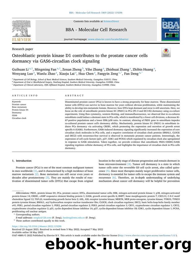 Osteoblastic protein kinase D1 contributes to the prostate cancer cells dormancy via GAS6-circadian clock signaling by unknow