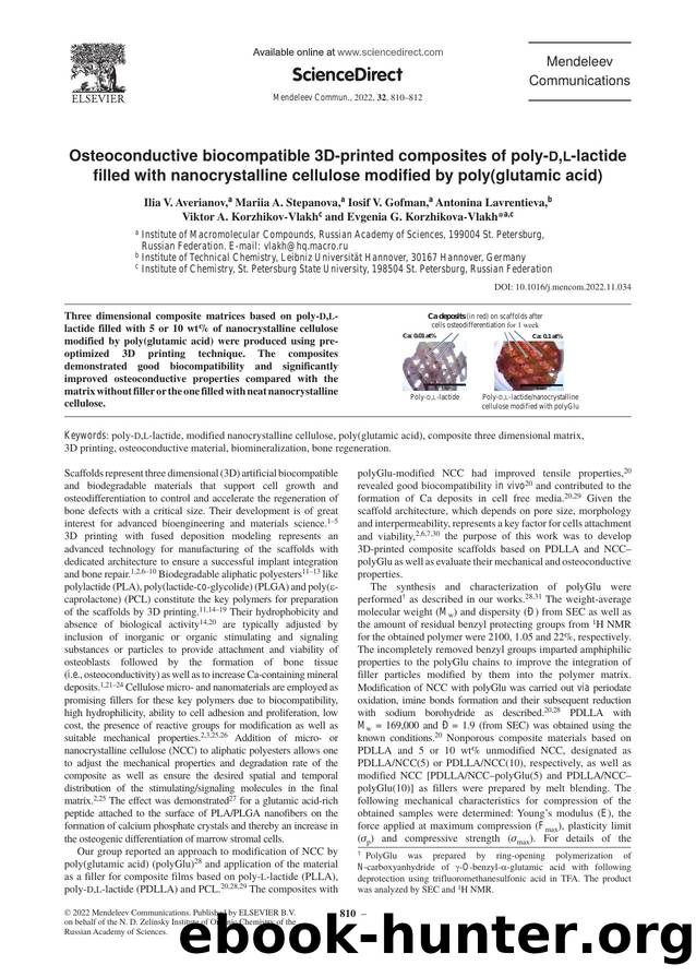 Osteoconductive biocompatible 3D-printed composites of poly-d,l-lactide filled with nanocrystalline cellulose modified by poly(glutamic acid) by unknow