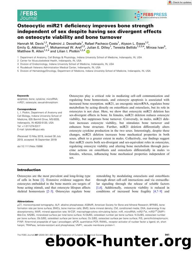 Osteocytic miR21 deficiency improves bone strength independent of sex despite having sex divergent effects on osteocyte viability and bone turnover by Unknown