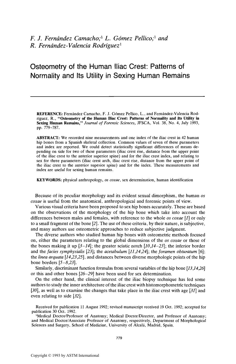 Osteometry of the Human Iliac Crest: Patterns of Normality and Its Utility in Sexing Human Remains by unknow