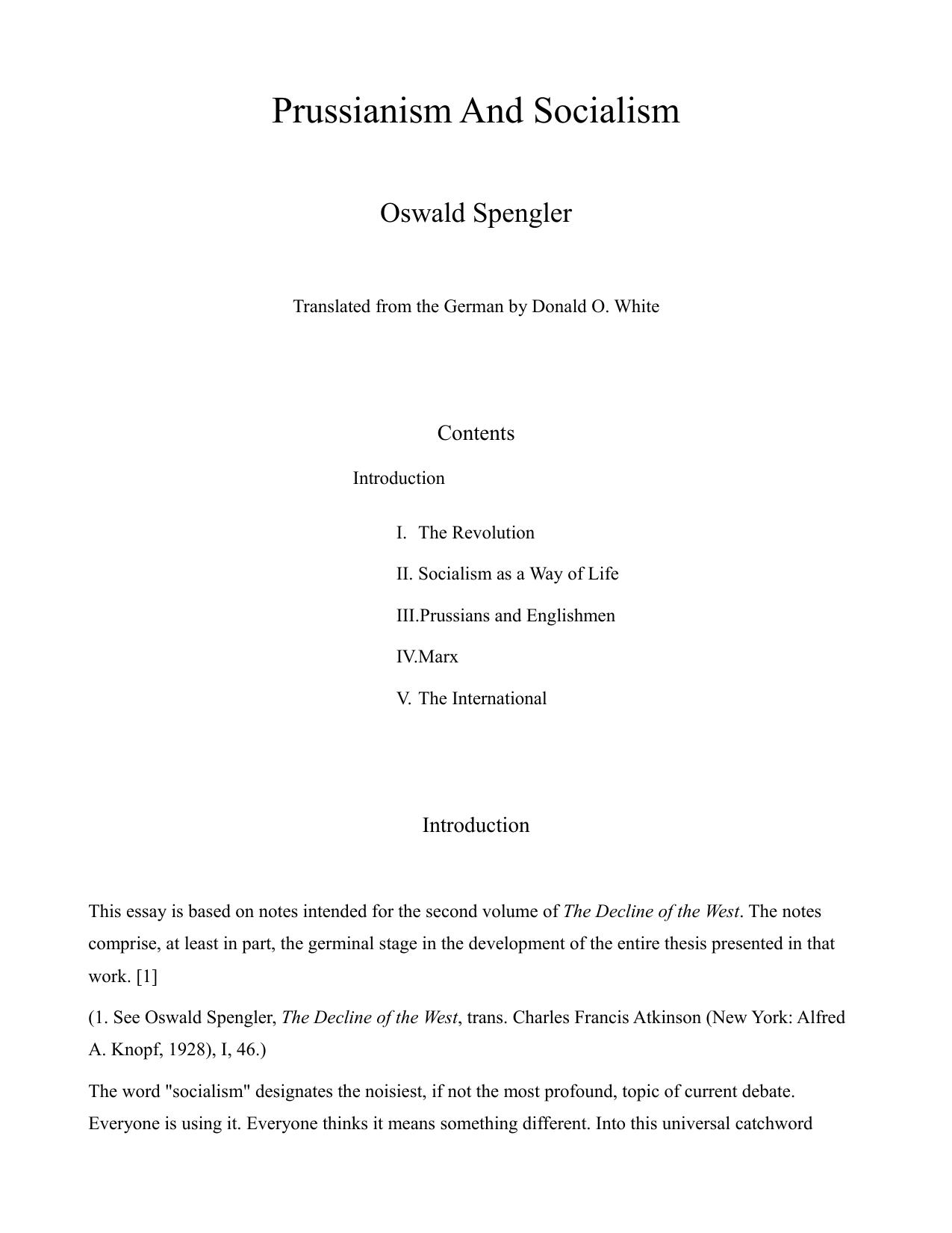 Oswald Spengler by Prussianism & Socialism