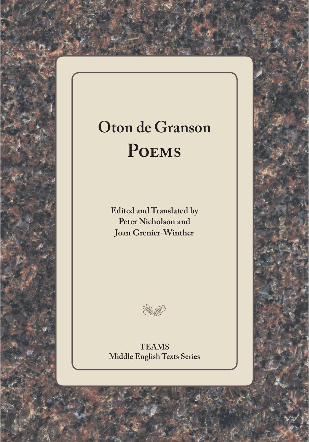Oton de Granson: Poems by Peter Nicholson; Joan Grenier-Winther