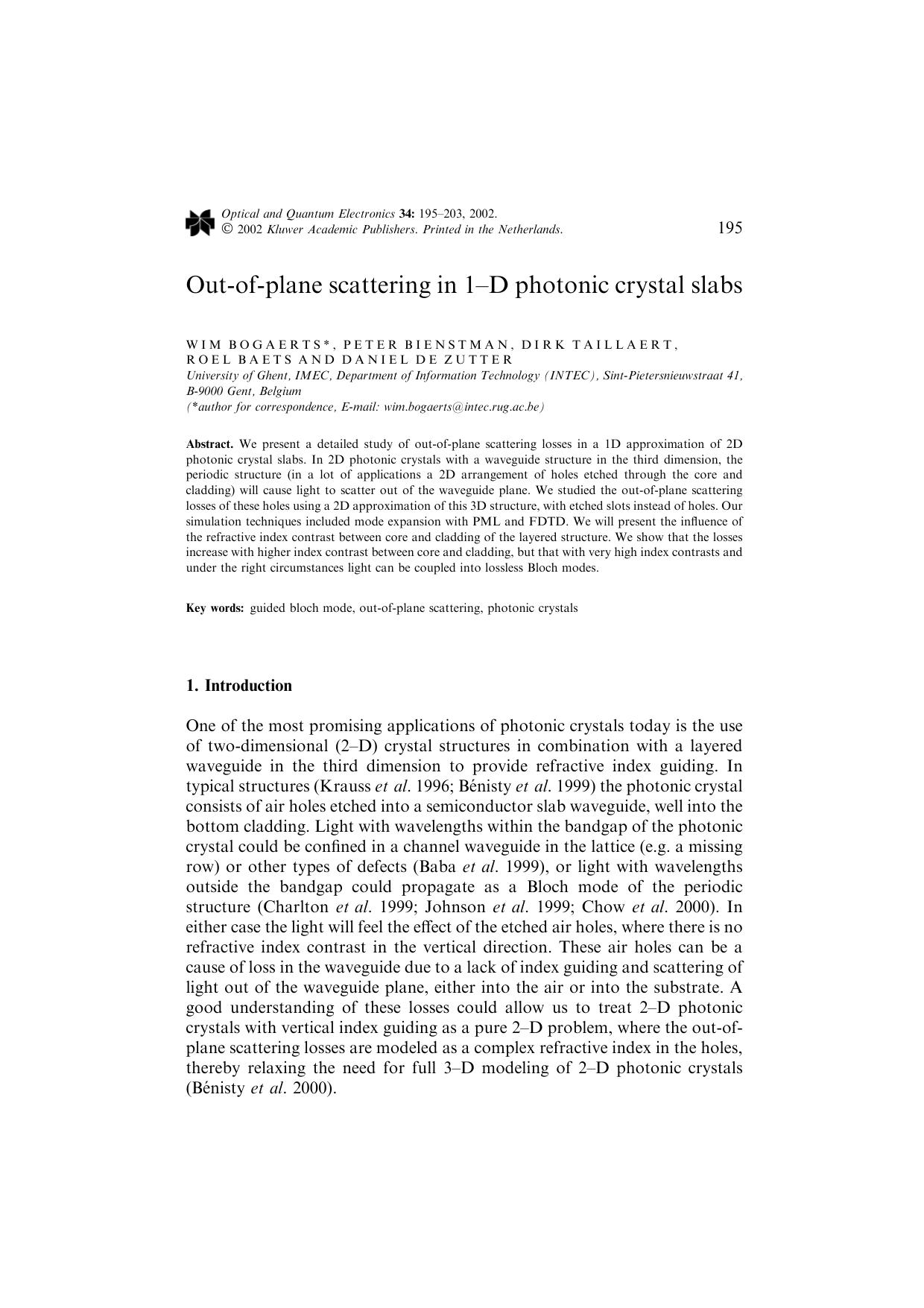 Out-of-plane scattering in 1-D photonic crystal slabs by Unknown