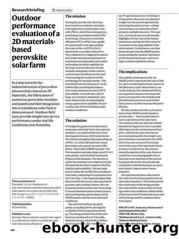 Outdoor performance evaluation of a 2D materials-based perovskite solar farm by Unknown