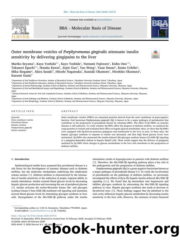 Outer membrane vesicles of Porphyromonas gingivalis attenuate insulin sensitivity by delivering gingipains to the liver by unknow