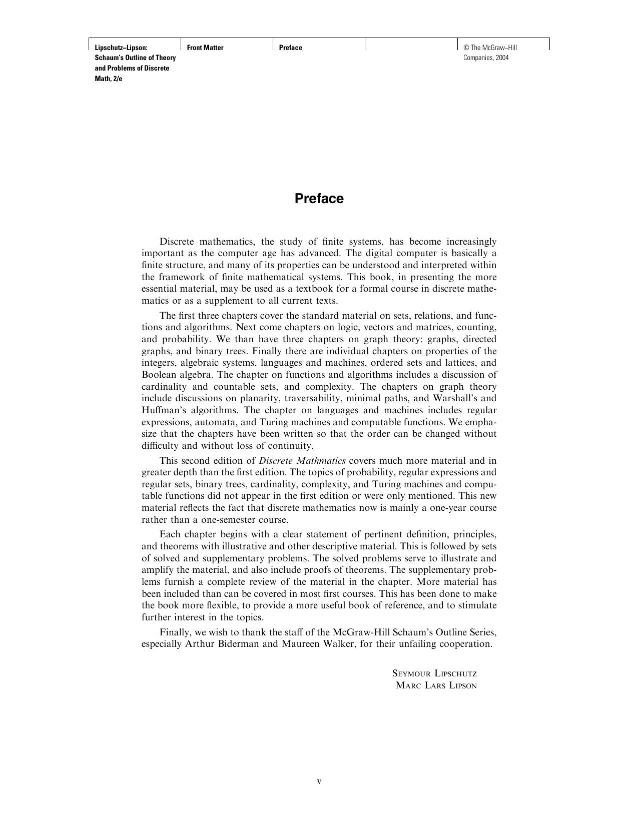 Outline of Discrete Maths by Seymour Lipschutz & Lipson