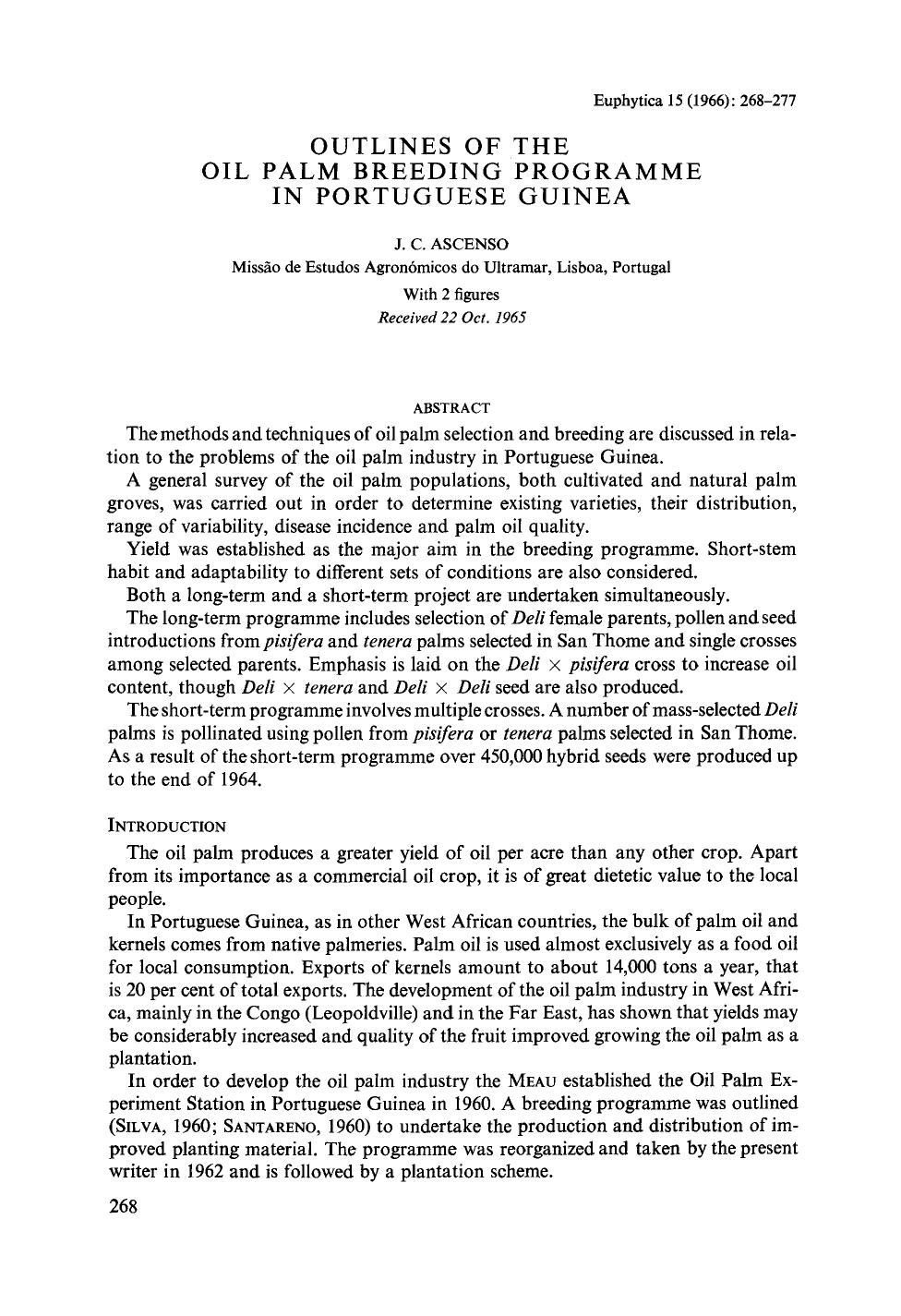 Outlines of the oil palm breeding programme in Portuguese Guinea by Unknown
