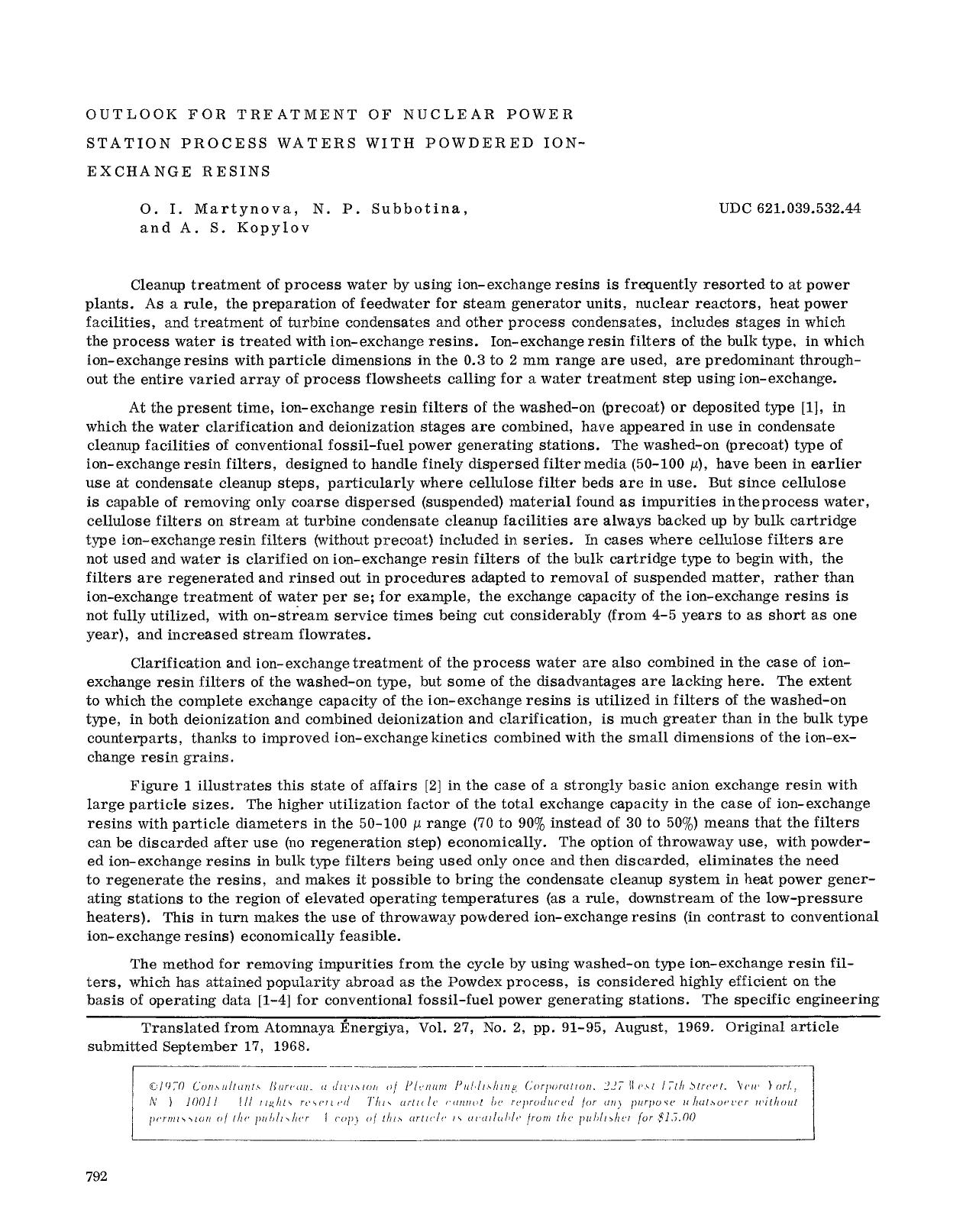 Outlook for treatment of nuclear power station process waters with powdered ion-exchange resins by Unknown