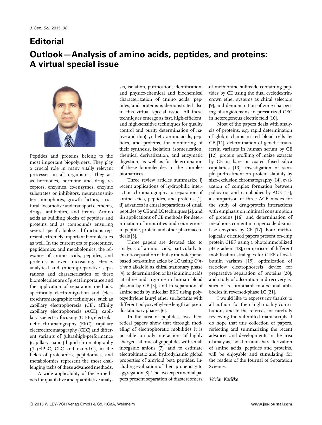 Outlook—Analysis of amino acids, peptides, and proteins: A virtual special issue by Unknown