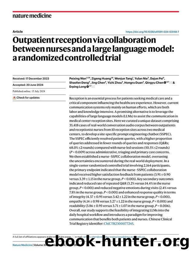 Outpatient reception via collaboration between nurses and a large language model: a randomized controlled trial by unknow