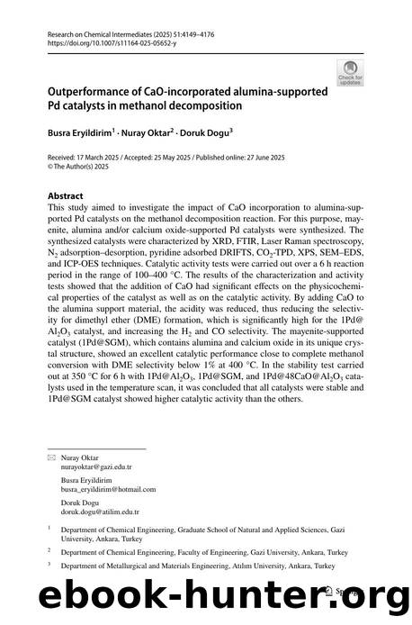 Outperformance of CaO-incorporated alumina-supported Pd catalysts in methanol decomposition by Busra Eryildirim & Nuray Oktar & Doruk Dogu
