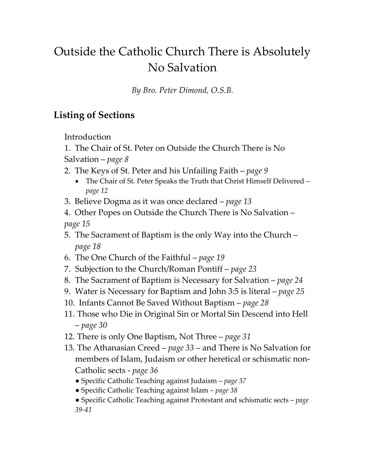 Outside the Catholic Church There is No Salvation by Bro. Michael Dimond