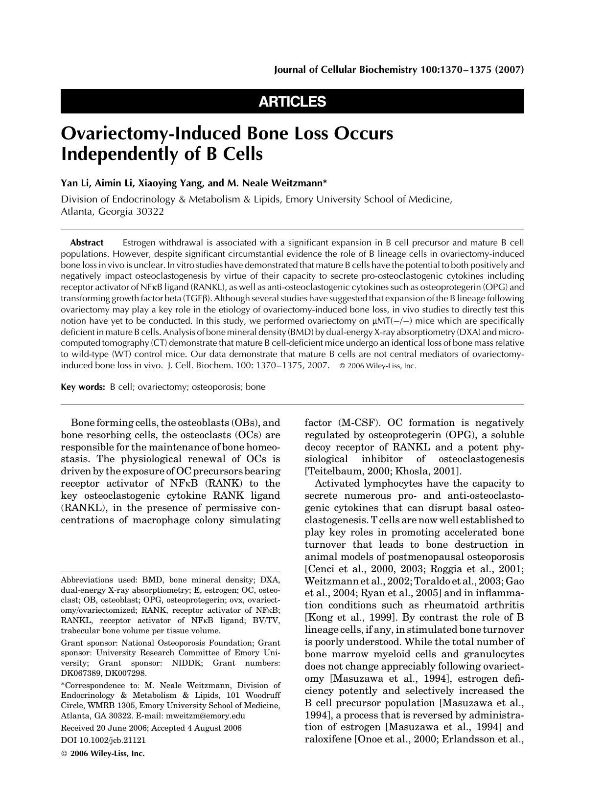 Ovariectomy-induced bone loss occurs independently of B cells by Unknown