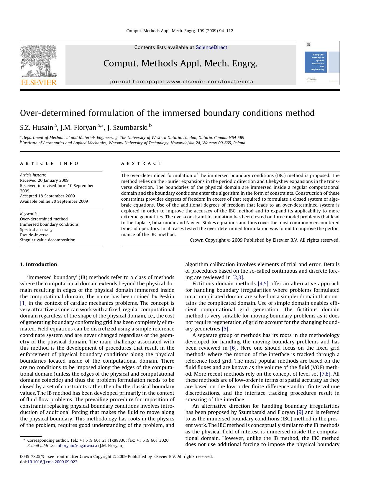 Over-determined formulation of the immersed boundary conditions method by S.Z. Husain; J.M. Floryan; J. Szumbarski