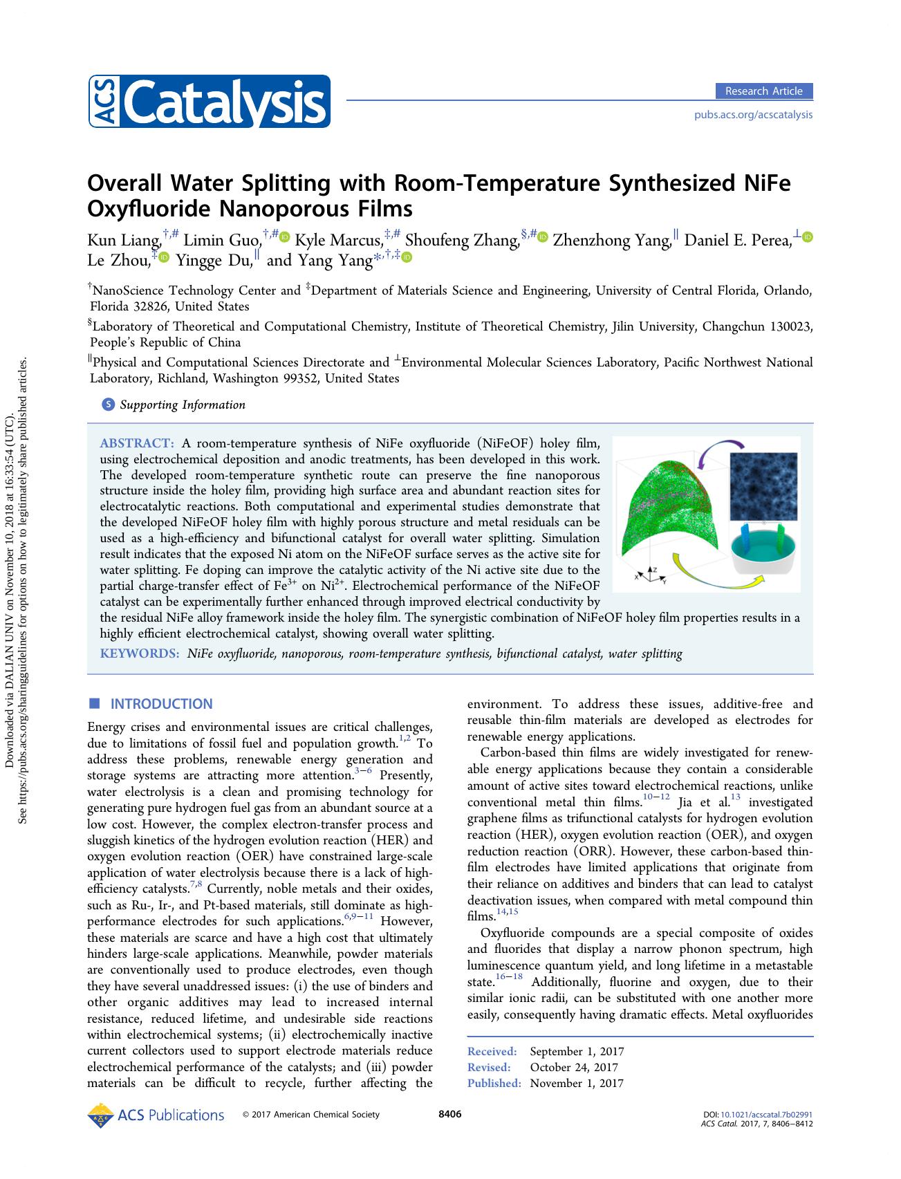 Overall Water Splitting with Room-Temperature Synthesized NiFe Oxyfluoride Nanoporous Films by unknow