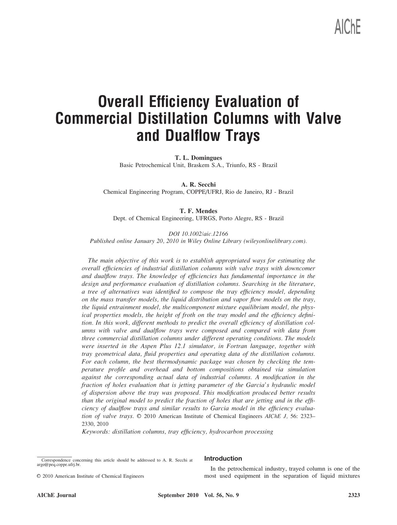 Overall efficiency evaluation of commercial distillation columns with valve and dualflow trays by Unknown