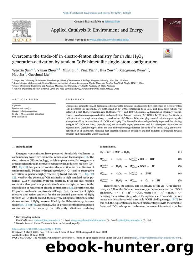 Overcome the trade-off in electro-fenton chemistry for in situ H2O2 generation-activation by tandem CoFe bimetallic single-atom configuration by Wenxin Sun & Yanan Zhou & Ming Liu & Yina Tian & Hua Zou & Xiaoguang Duan & Hao Jia & Guoshuai Liu