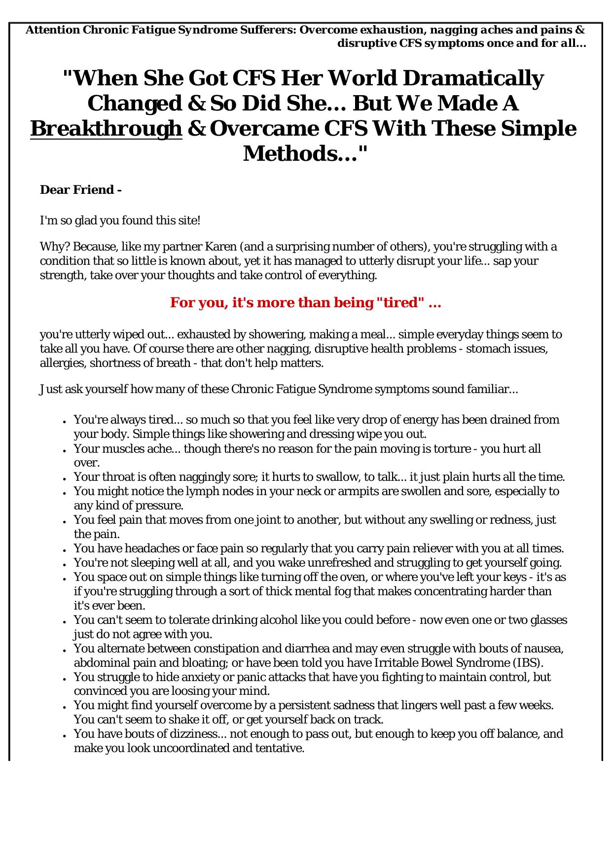 Overcoming Chronic Fatigue Syndrome. by Best of Kuszter's Collection