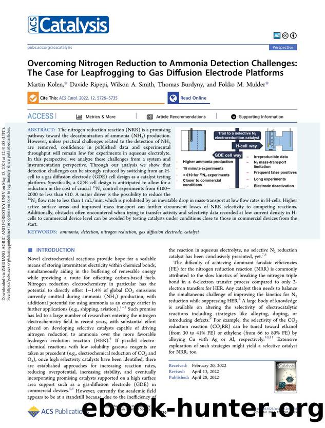 Overcoming Nitrogen Reduction to Ammonia Detection Challenges: The Case for Leapfrogging to Gas Diffusion Electrode Platforms by Martin Kolen Davide Ripepi Wilson A. Smith Thomas Burdyny & Fokko M. Mulder