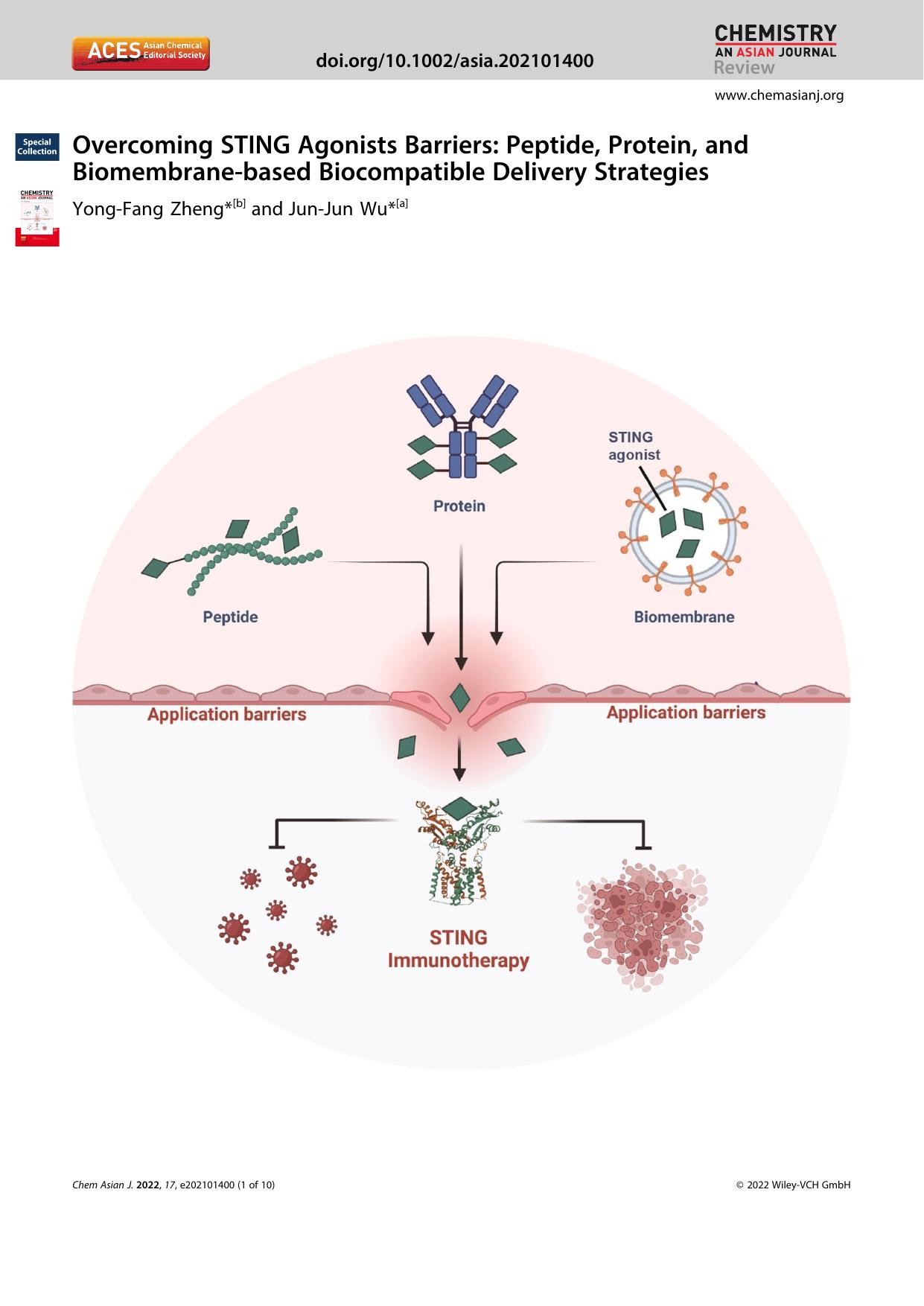Overcoming STING Agonists Barriers: Peptide, Protein, and Biomembraneâbased Biocompatible Delivery Strategies by Unknown