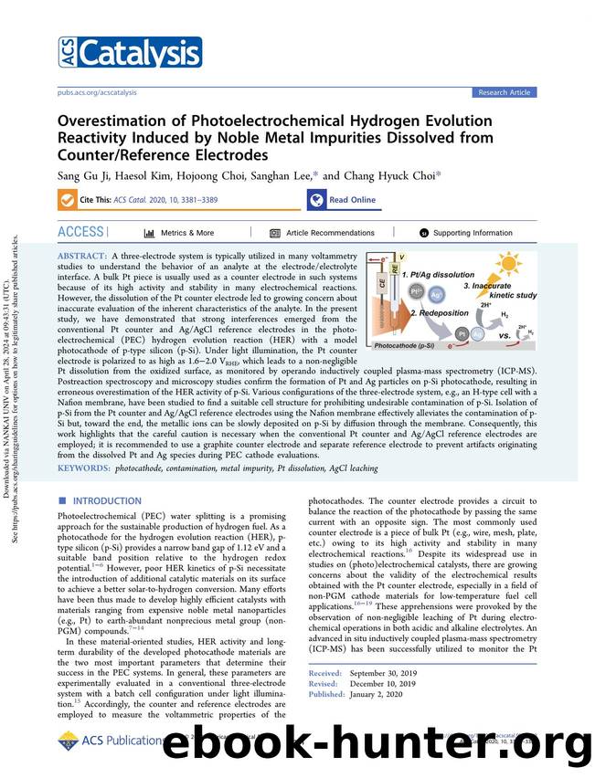 Overestimation of Photoelectrochemical Hydrogen Evolution Reactivity Induced by Noble Metal Impurities Dissolved from CounterReference Electrodes by Sang Gu Ji Haesol Kim Hojoong Choi Sanghan Lee & Chang Hyuck Choi
