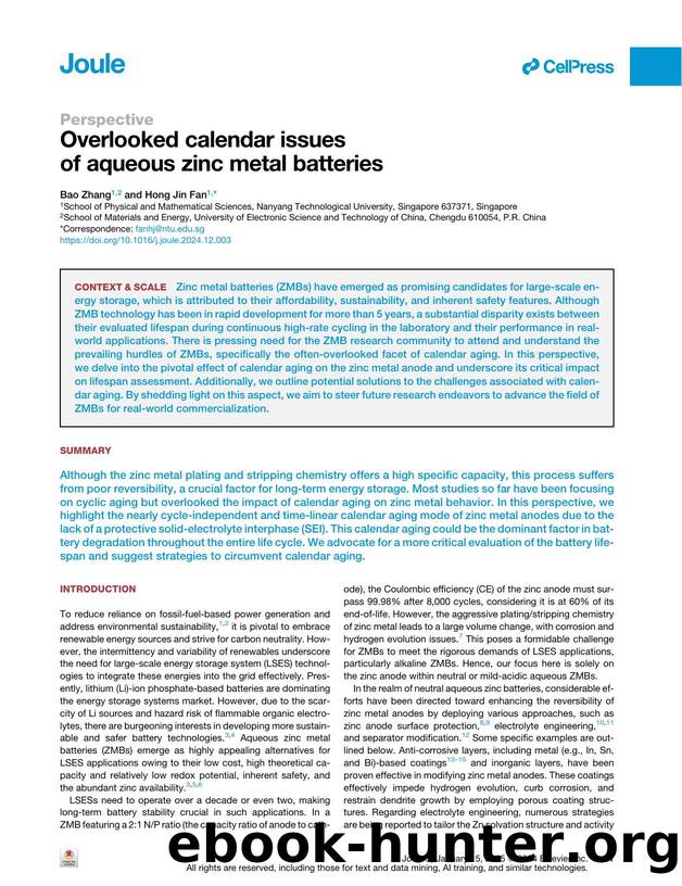 Overlooked calendar issues of aqueous zinc metal batteries by Bao Zhang & Hong Jin Fan