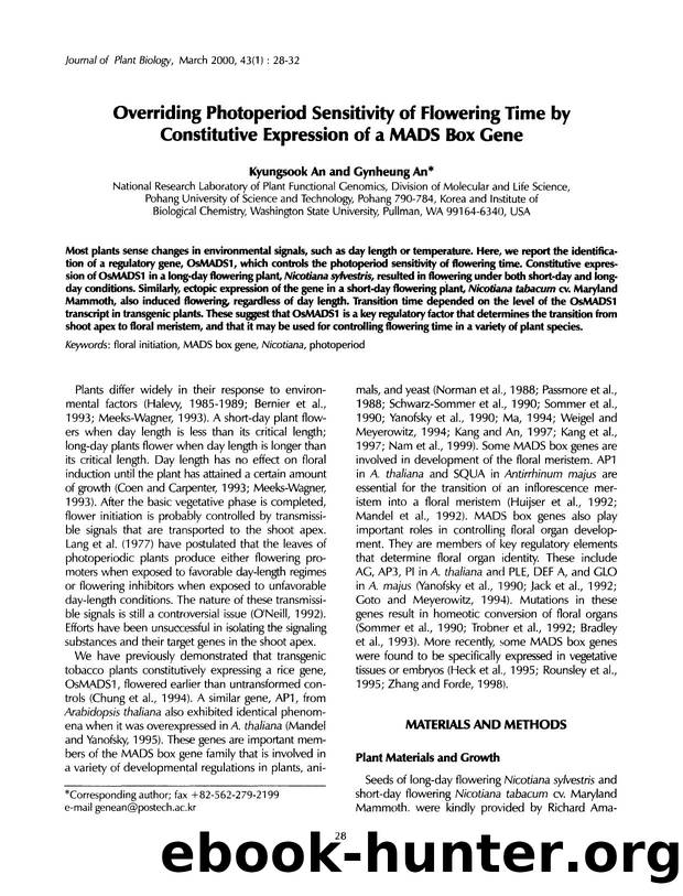 Overriding photoperiod sensitivity of flowering time by constitutive expression of a MADS box gene by Unknown
