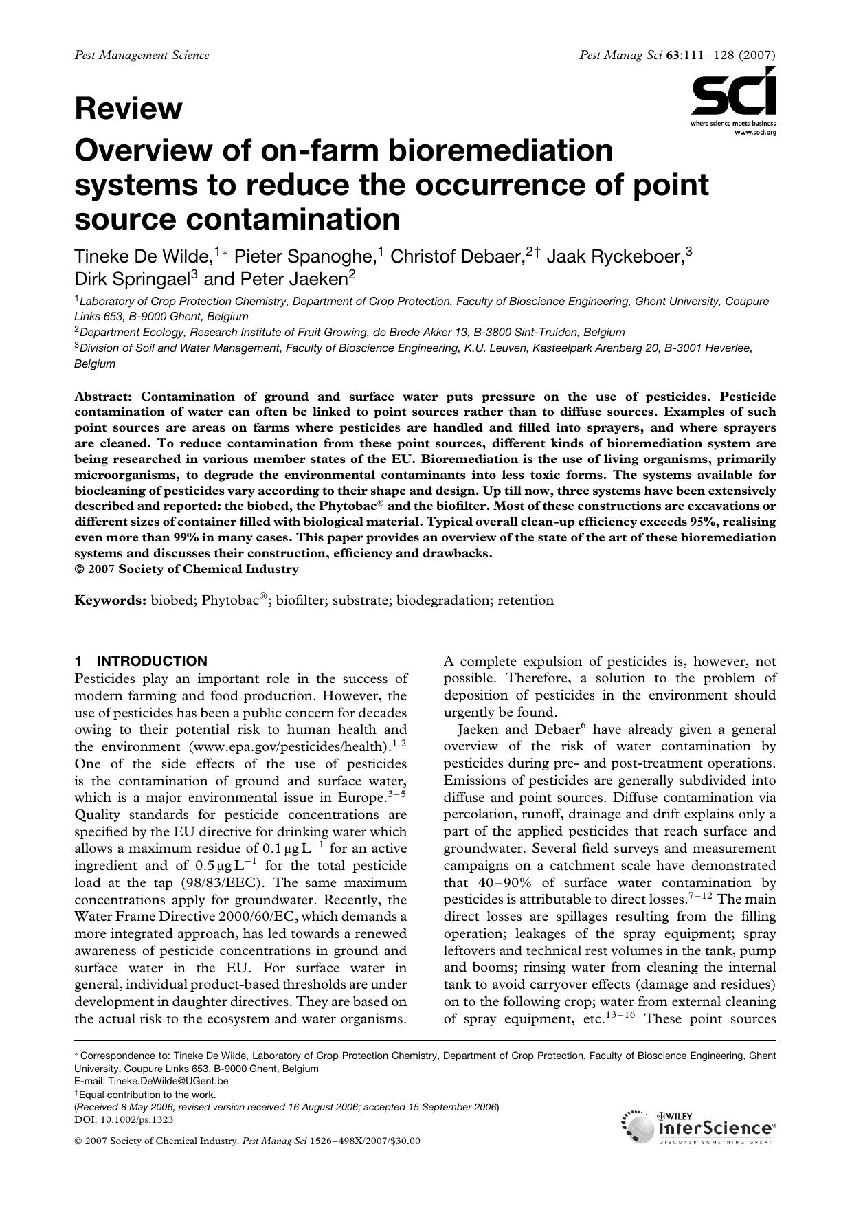 Overview of on-farm bioremediation systems to reduce the occurrence of point source contamination by Unknown