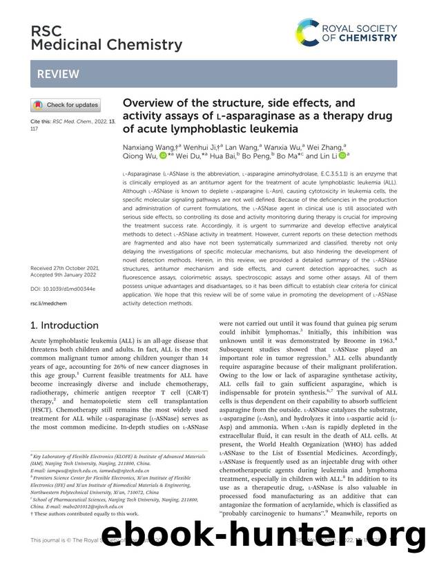 Overview of the structure, side effects, and activity assays of l-asparaginase as a therapy drug of acute lymphoblastic leukemia by unknow