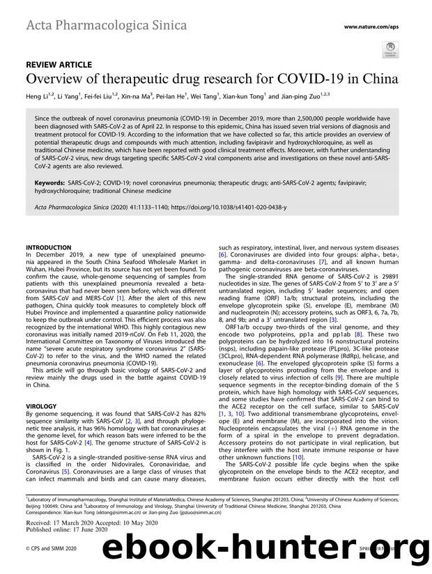Overview of therapeutic drug research for COVID-19 in China by Heng Li & Li Yang & Fei-fei Liu & Xin-na Ma & Pei-lan He & Wei Tang & Xian-kun Tong & Jian-ping Zuo