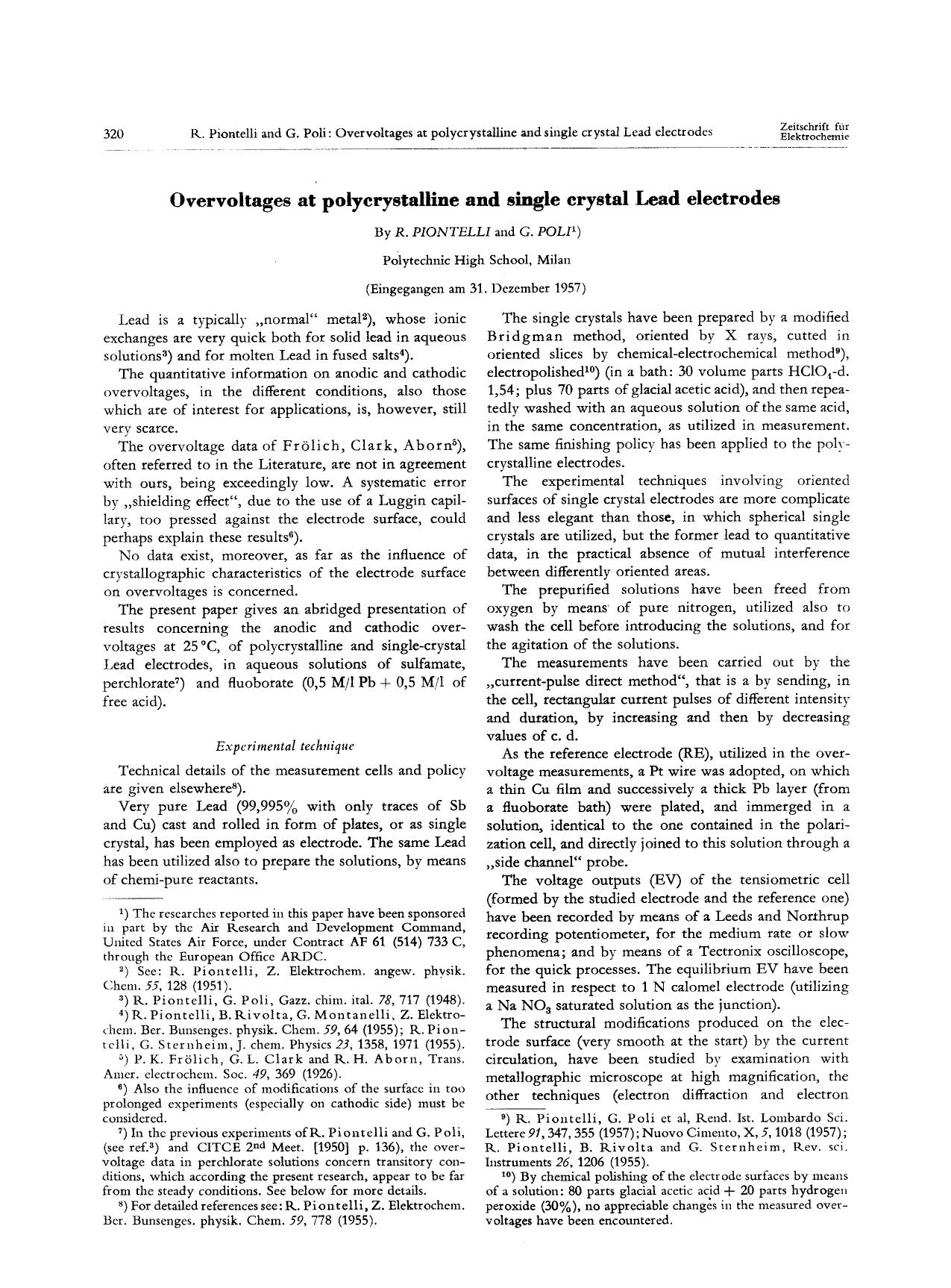 Overvoltages at polycrystalline and single crystal lead electrodes by Unknown