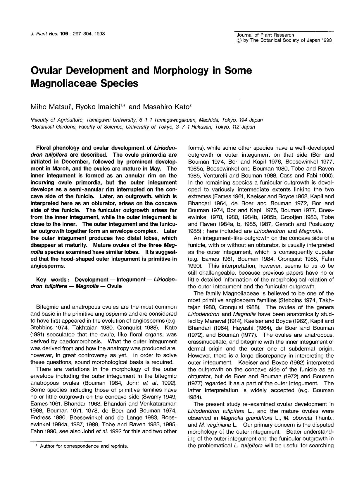 Ovular development and morphology in some magnoliaceae species by Unknown