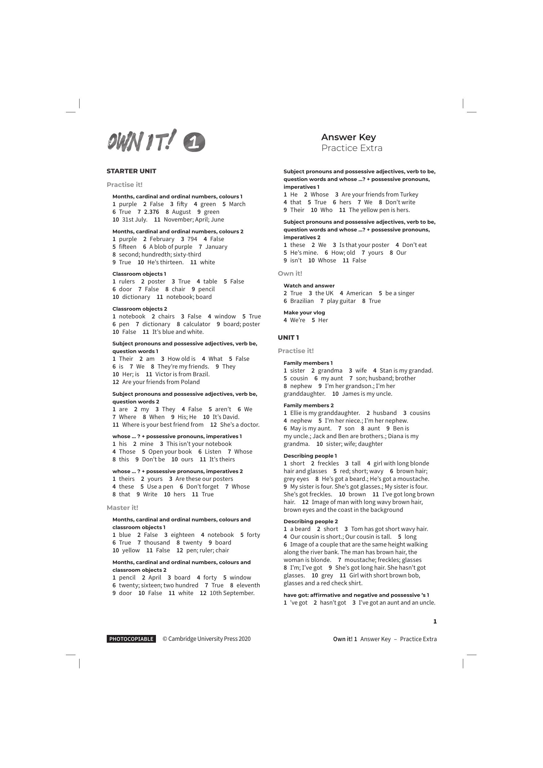 Own It Level 1 Practice Extra Answer Key by Unknown
