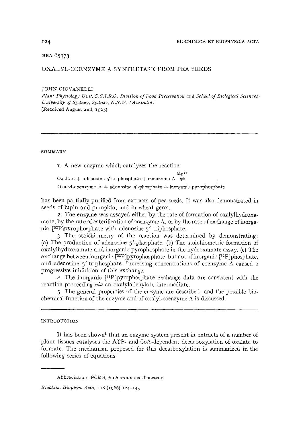 Oxalyl-coenzyme a synthetase from pea seeds by John Giovanelli