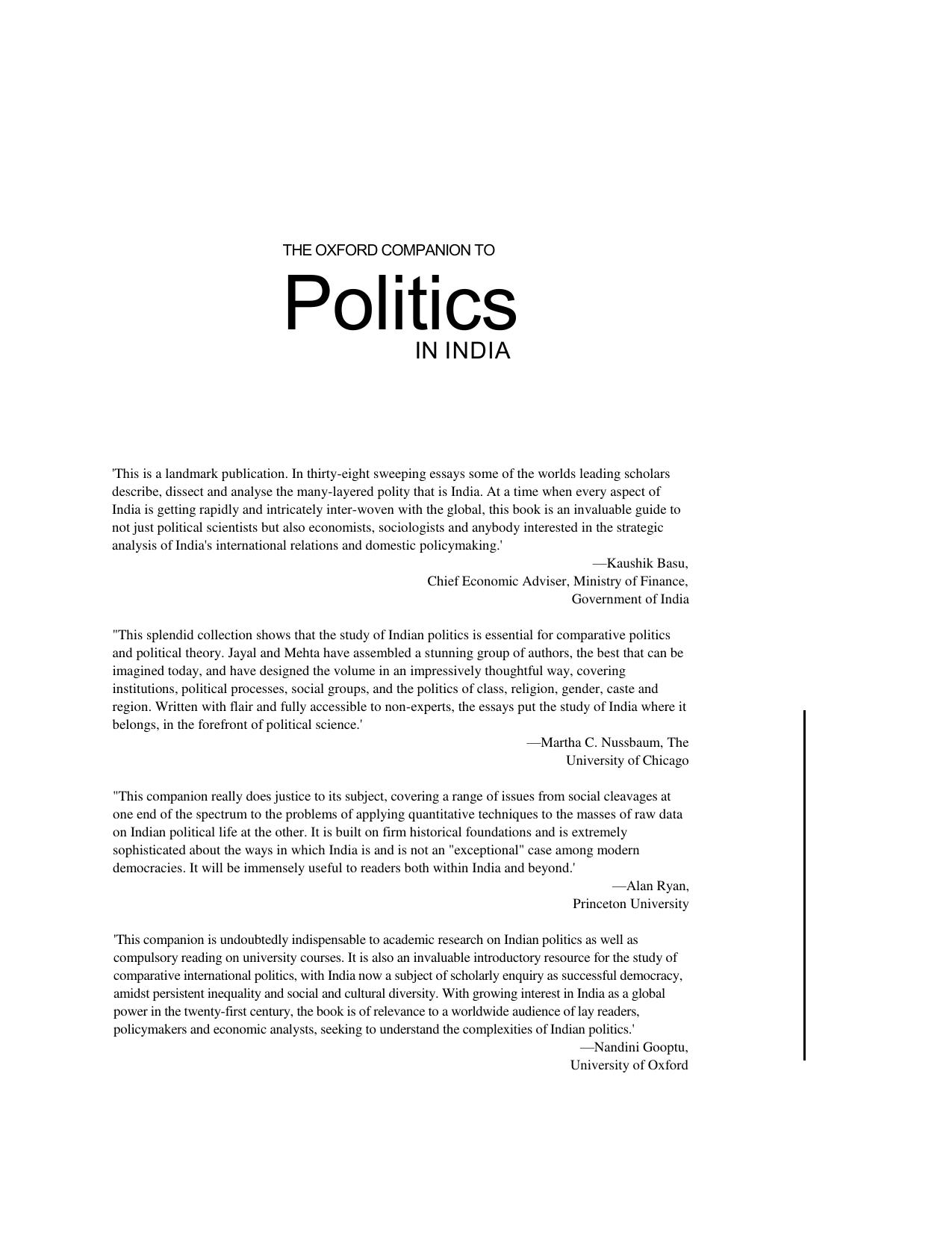 Oxford Companion to Politics in India by Nirija Gopal Jayal and Pratap Bhanu Mehta