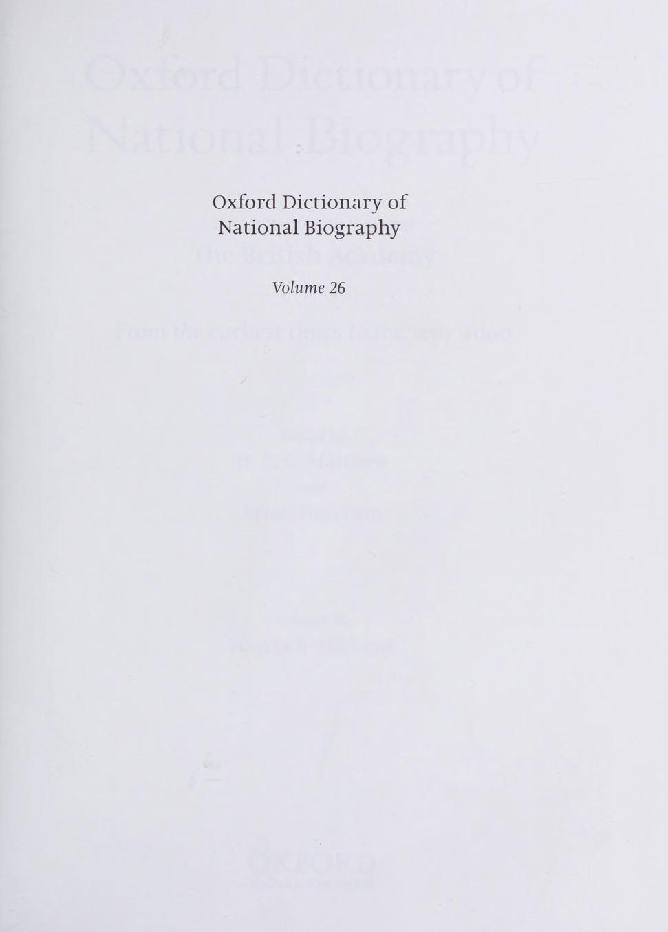 Oxford Dictionary of National Biography - volume 26 HaycockâHichens by Brian Harrison & H. C. G. Matthew