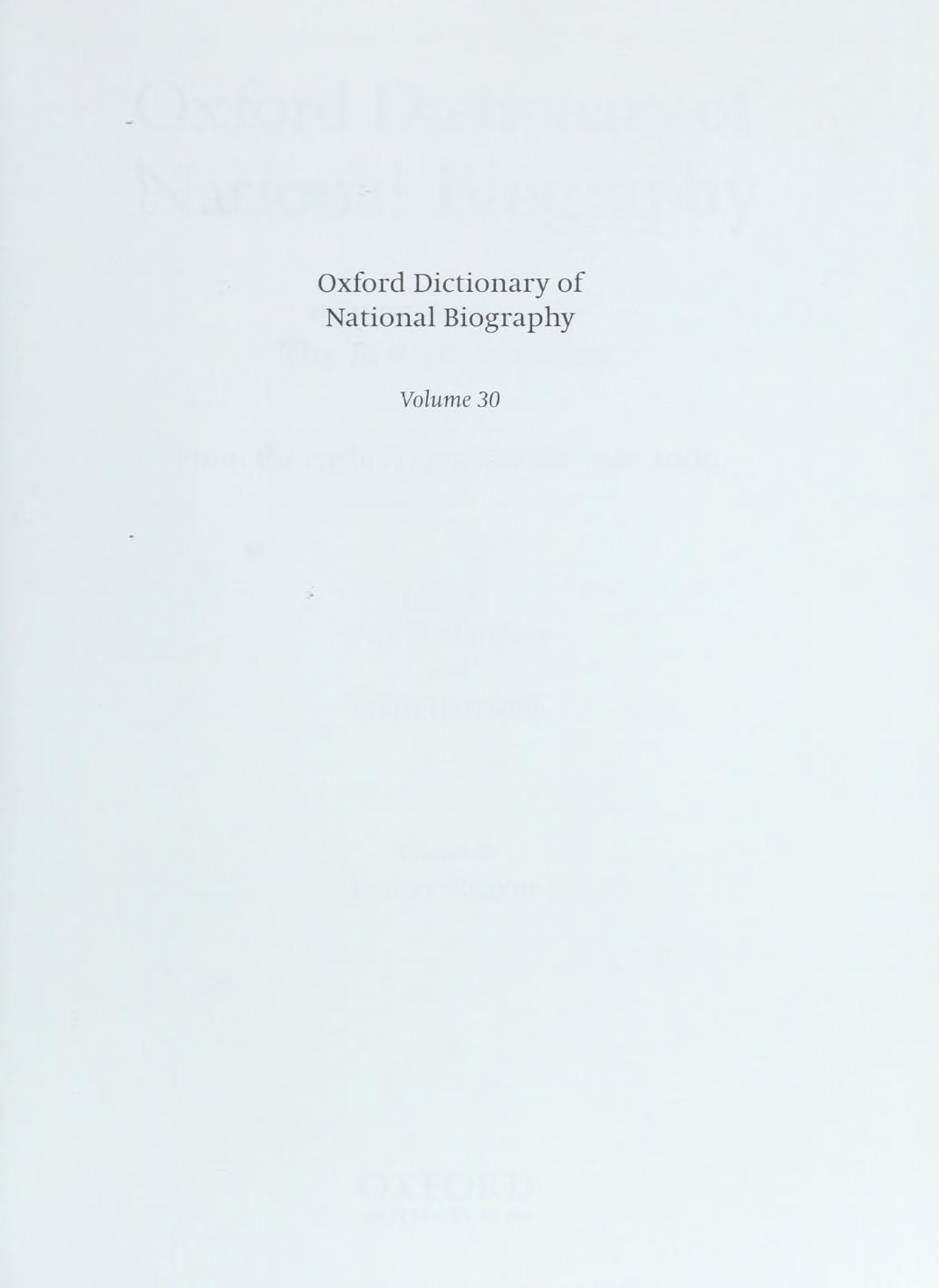 Oxford Dictionary of National Biography - volume 30 JennerâKeayne by Brian Harrison & H. C. G. Matthew