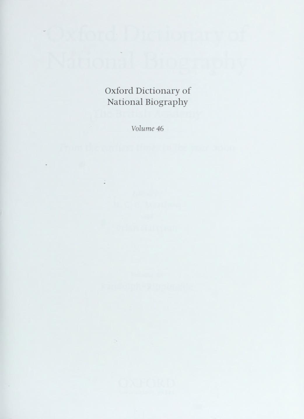 Oxford Dictionary of National Biography - volume 46 RandolphâRippingille by Brian Harrison & H. C. G. Matthew