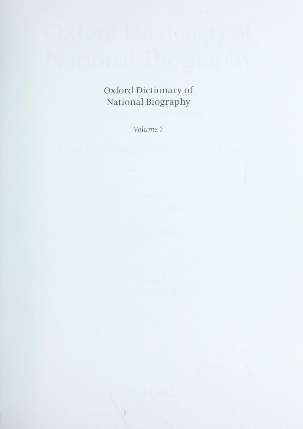 Oxford Dictionary of National Biography - volume 7 BoxâBrowell by Brian Harrison & H. C. G. Matthew