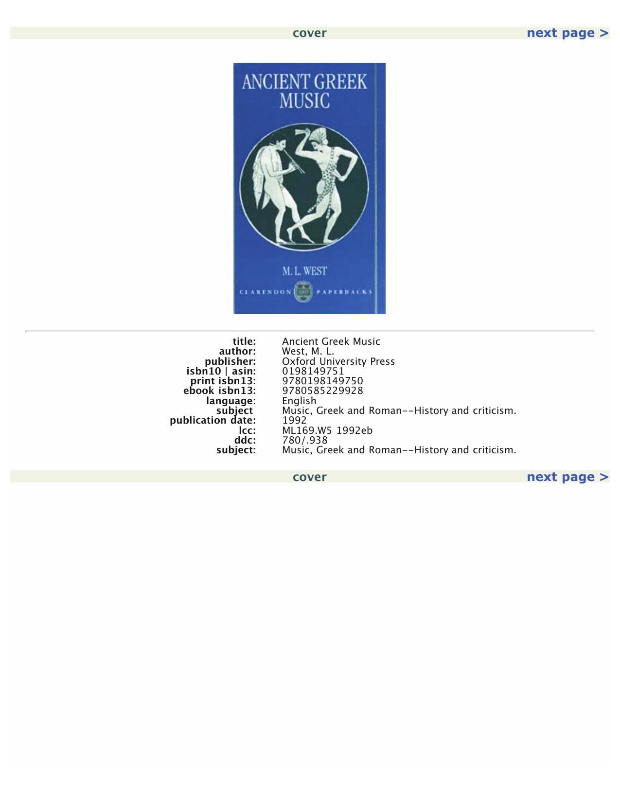 Oxford University Press Ancient Greek Music (1992) by Unknown